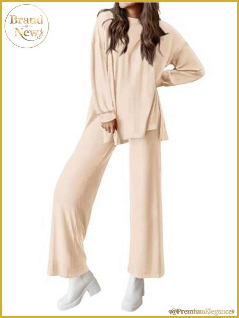 Two Piece Lounge Set Crewneck Wide Leg Pants Womens Travel